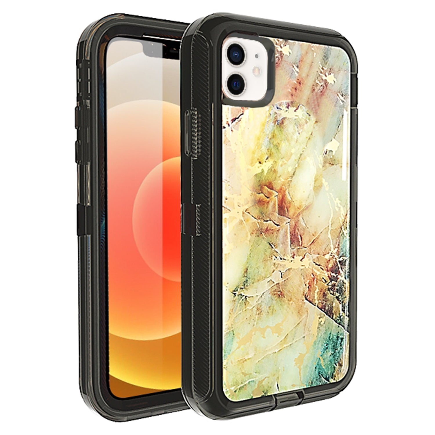 iPhone 12 /12Pro (6.1") Anti-Shock Durable Protective TPU Heavy Duty Marble Clear Case-Yellow