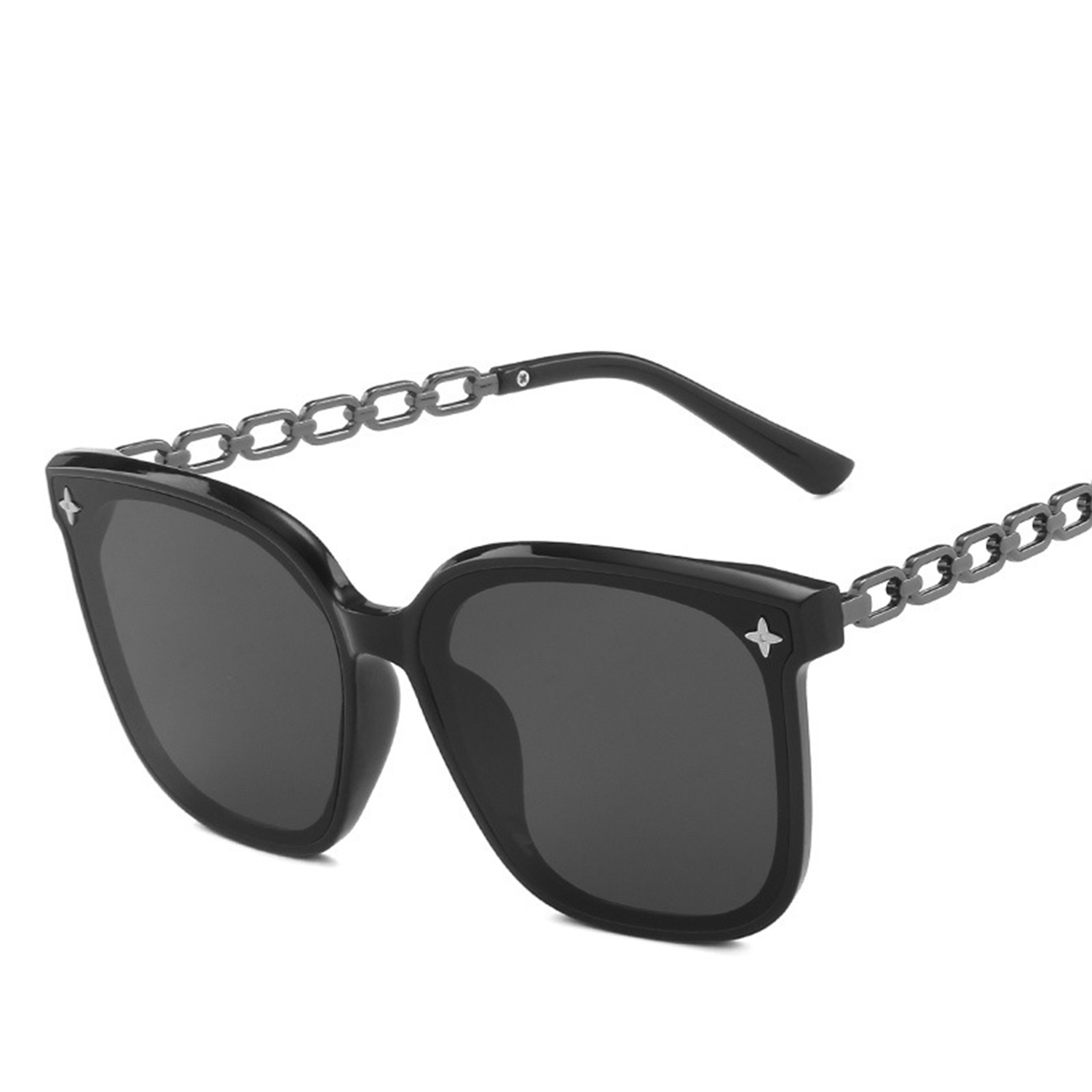 Square large frame chain leg star Sunglasses(2302*Gu)-Black*Black