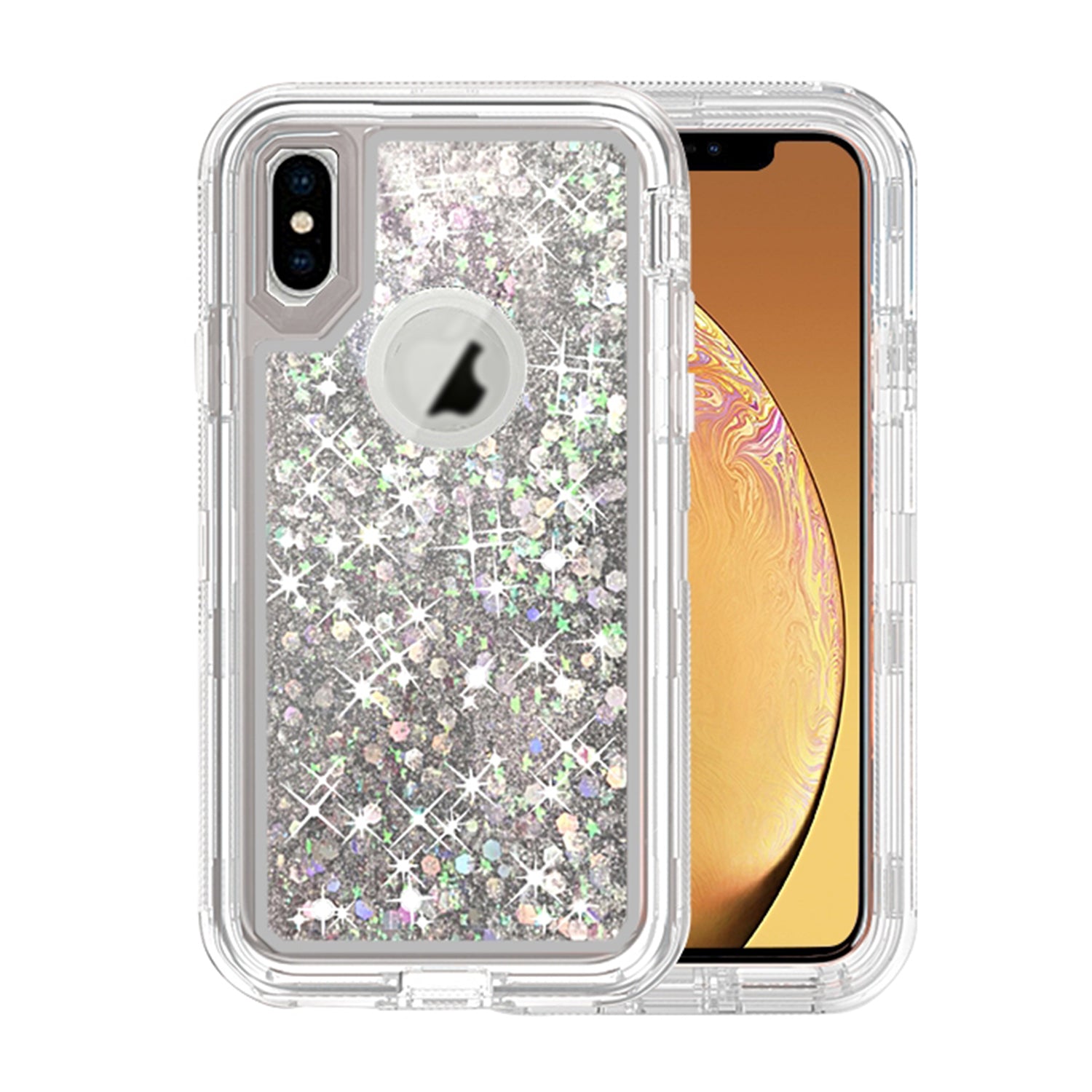 iPhone XS Max(6.5'') Transparent Floating Glitter Heavy Duty Case