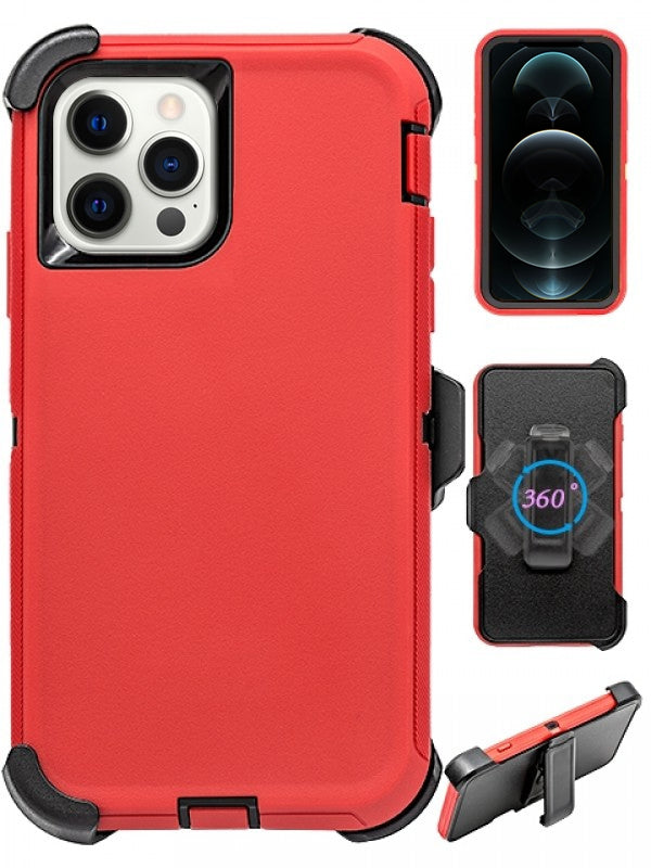 iPhone 14 Pro Max (6.7") Full Protection Heavy Duty Case with Kickstand Belt Clip-RD*BK