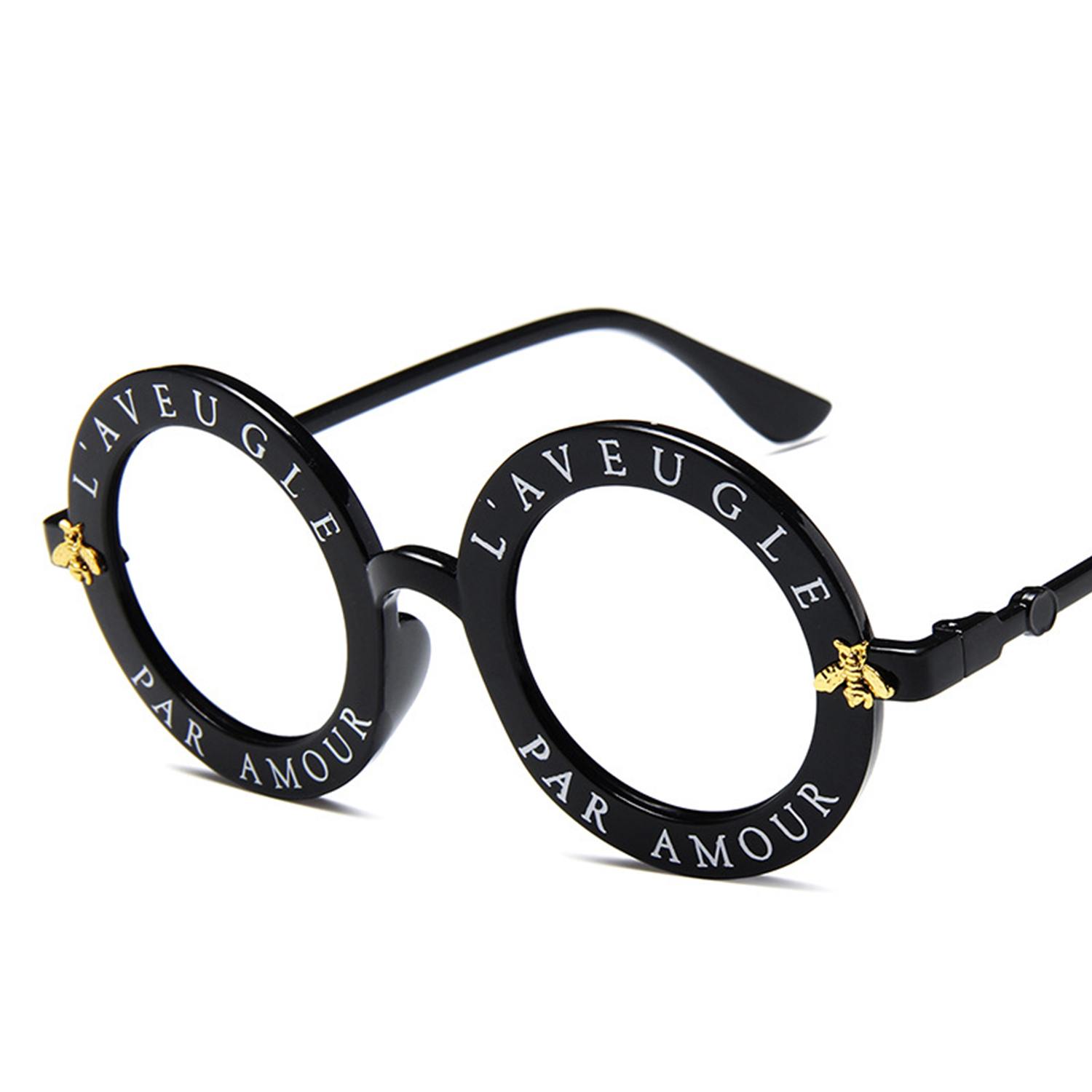 Cute Bee Style Vintage Letter Designer Eyewear Frame Round Sunglasses (15891*Ma)-WH