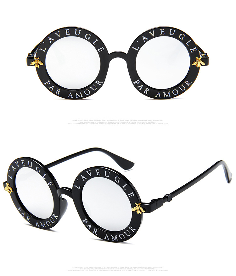 Cute Bee Style Vintage Letter Designer Eyewear Frame Round Sunglasses (15891*Ma)-Sliver