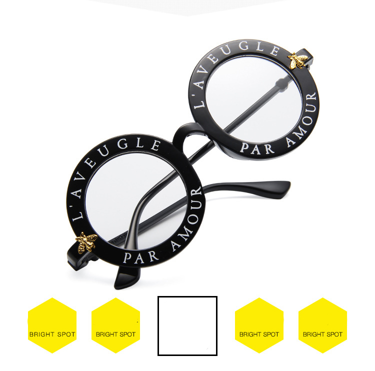 Cute Bee Style Vintage Letter Designer Eyewear Frame Round Sunglasses (15891*Ma)-WH