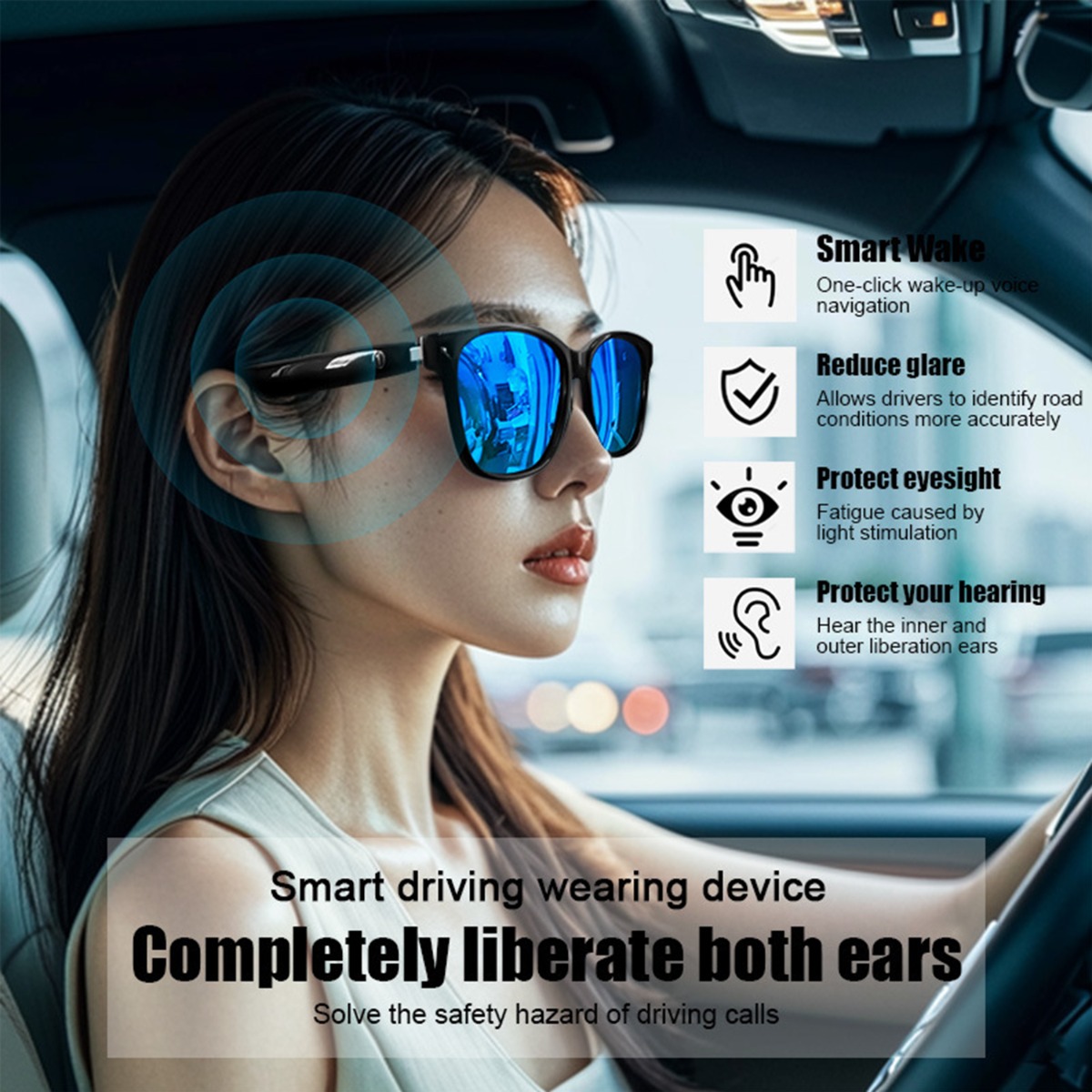 Smart Bluetooth Sunglasses, Hands-Free Calling, Efficient Sun Protection and UV Protection UV400 Sunglasses