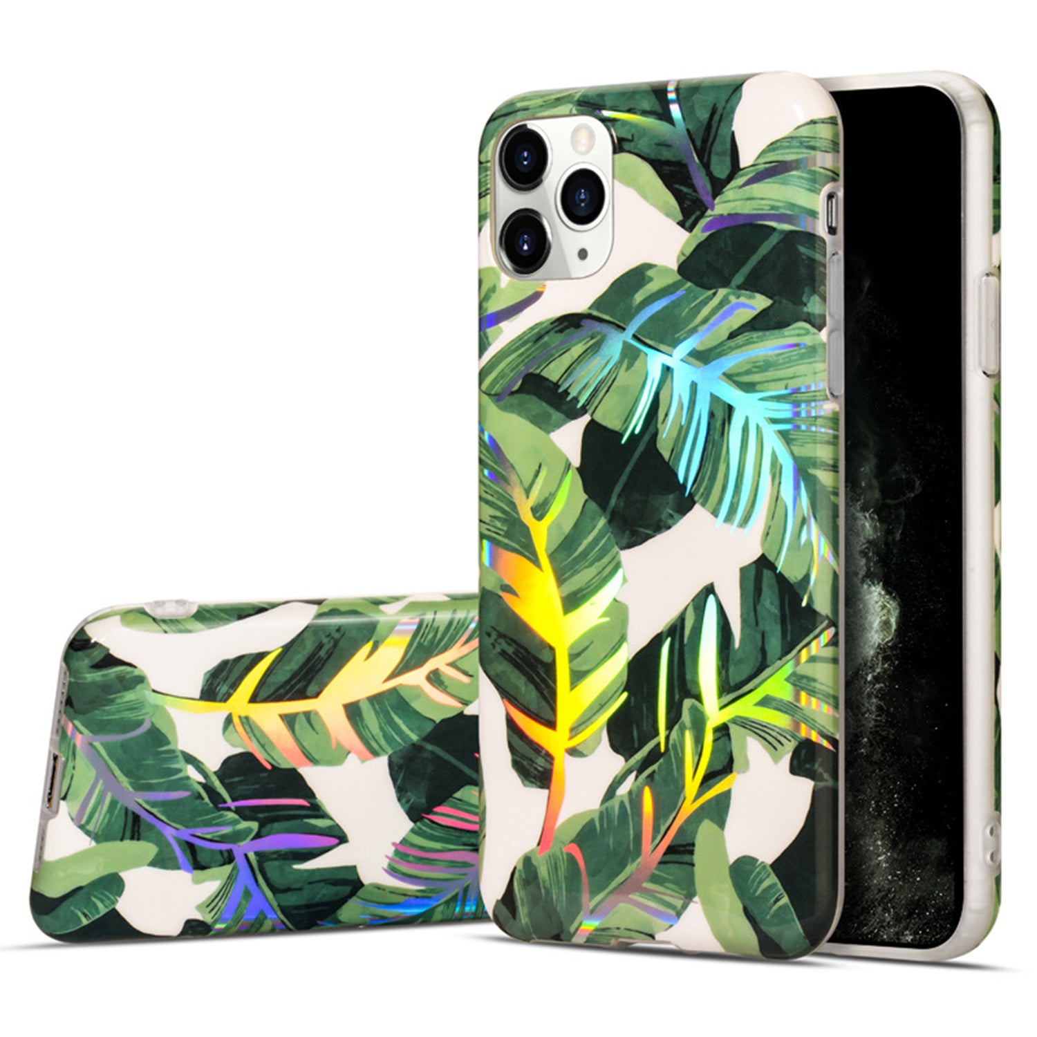 iPhone 12 Pro/ 12 (6.1") Plating Flower Silicone Cases with Laser Effect-Green