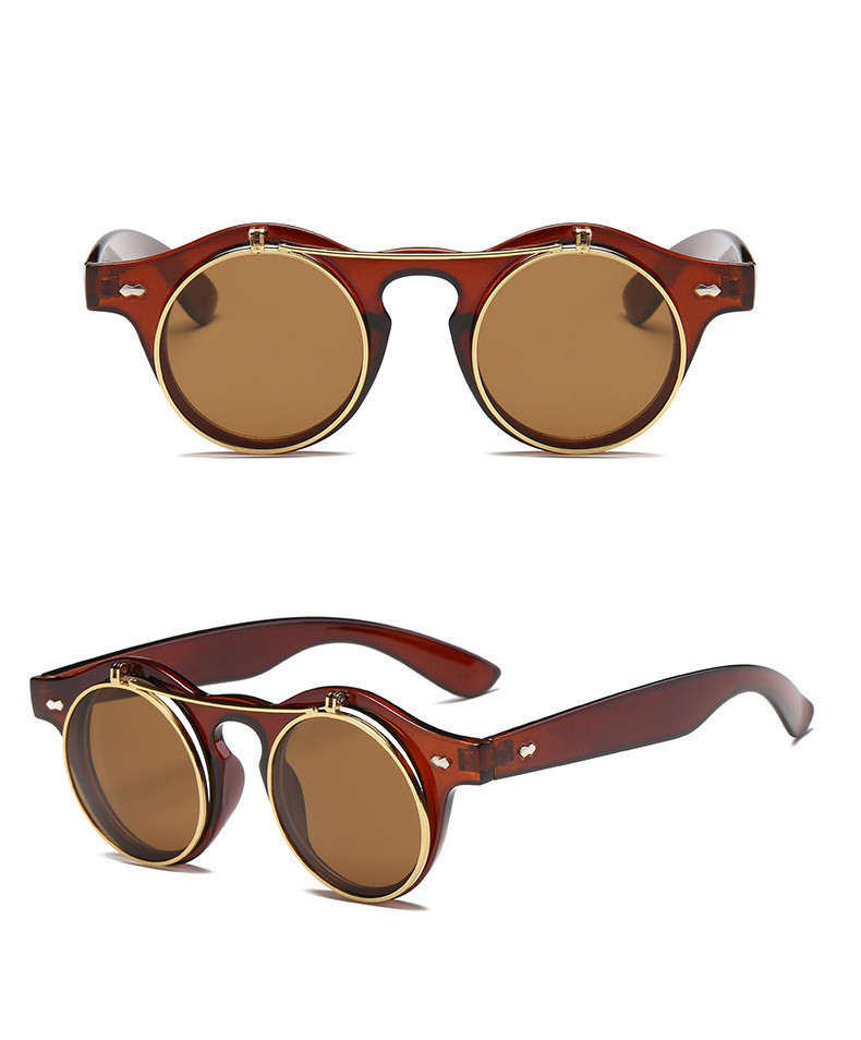Vintage Retro Round Sunglasses Plastic Circle Frame(5005*Ling)-Brown
