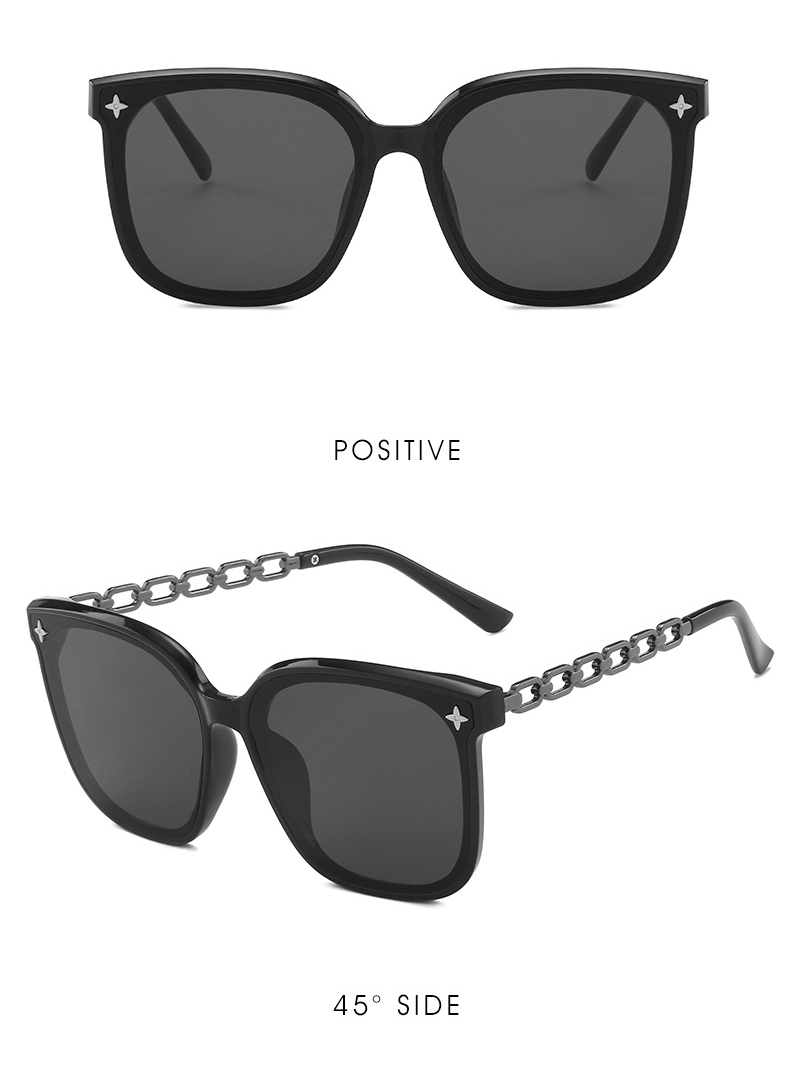 Square large frame chain leg star Sunglasses(2302*Gu)-Black*Black