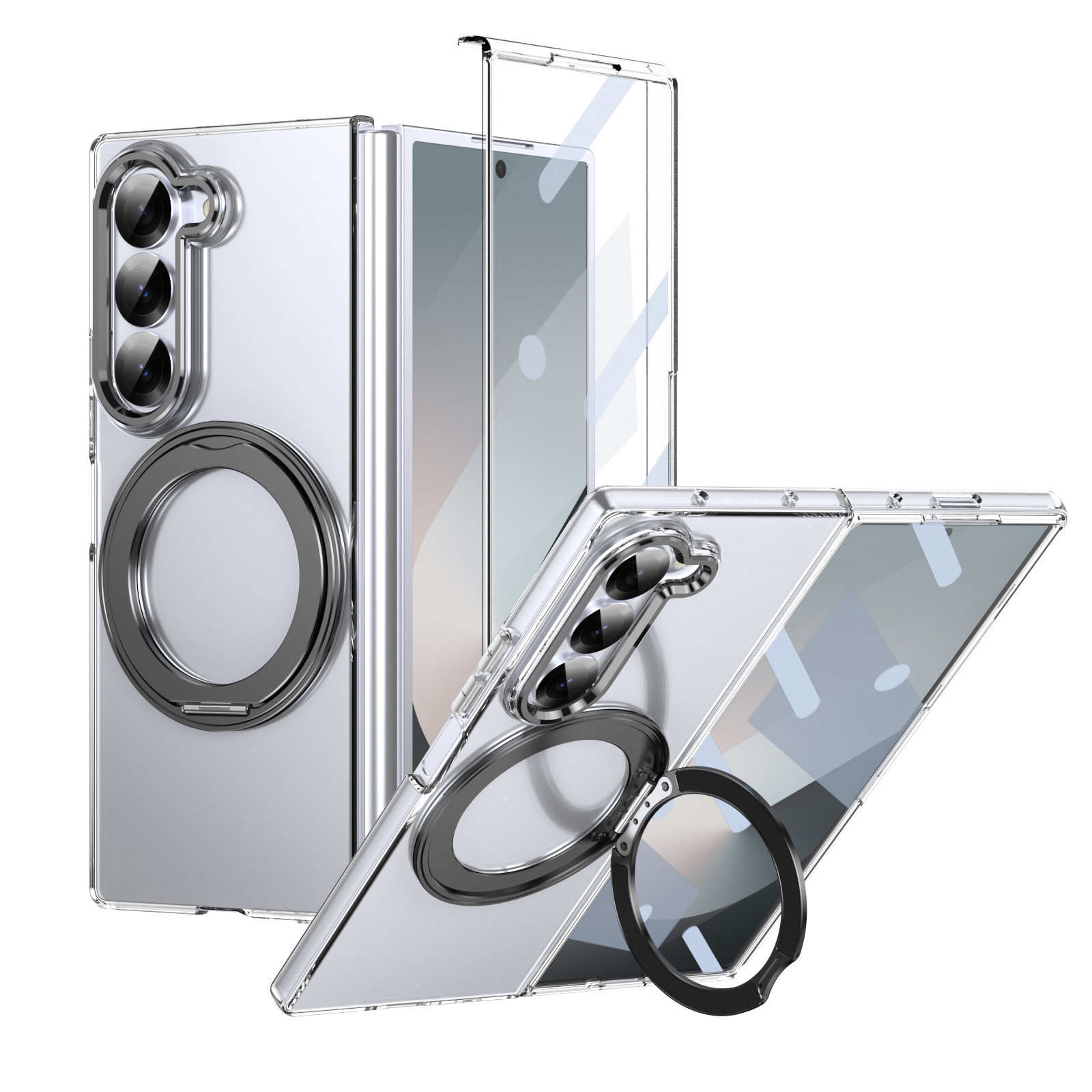 For Samsung Z Fold  7 Aluminum Alloy 360 Degree RotationTempered Film Clear Full Protection Phone case-Black