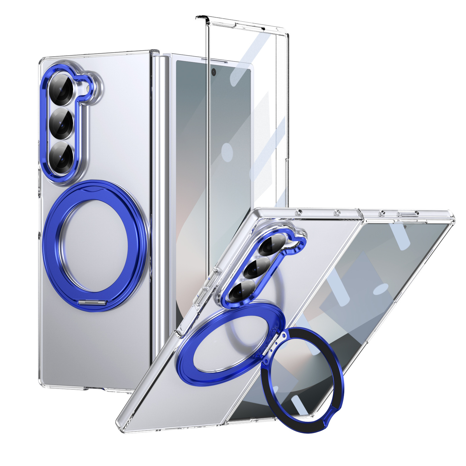 For Samsung Z Fold  7 Aluminum Alloy 360 Degree RotationTempered Film Clear Full Protection Phone case-Blue