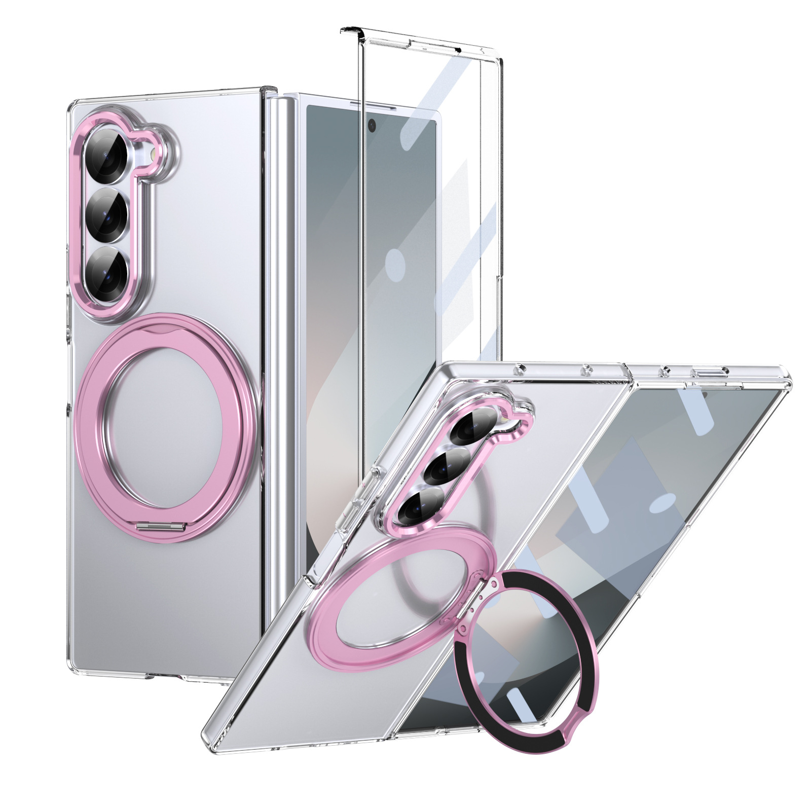 For Samsung Z Fold  7 Aluminum Alloy 360 Degree RotationTempered Film Clear Full Protection Phone case-Pink