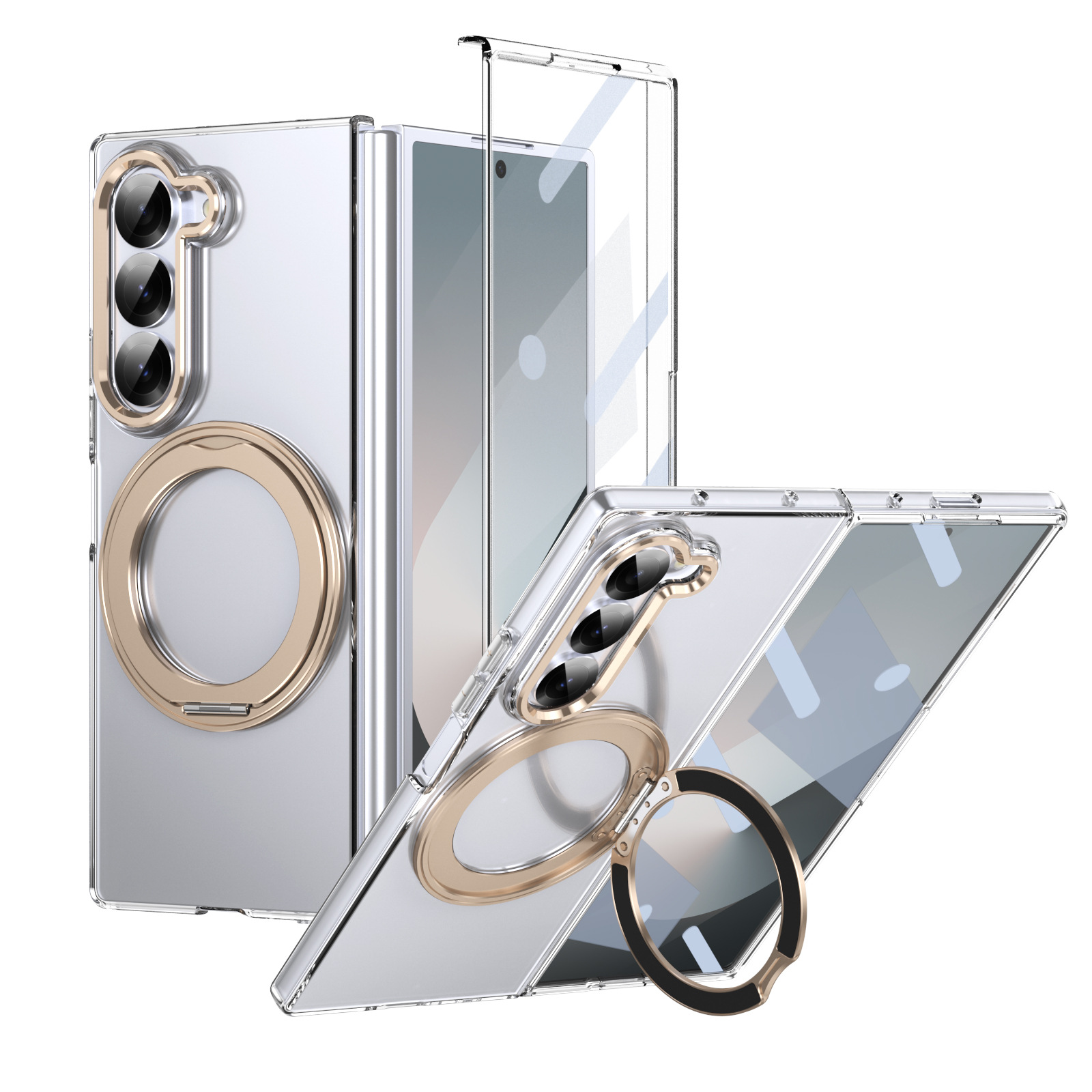 For Samsung Z Fold  7 Aluminum Alloy 360 Degree RotationTempered Film Clear Full Protection Phone case-Gold