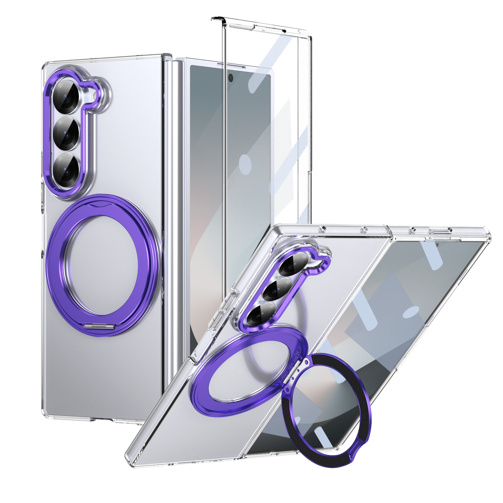 For Samsung Z Fold  7 Aluminum Alloy 360 Degree RotationTempered Film Clear Full Protection Phone case-Purple